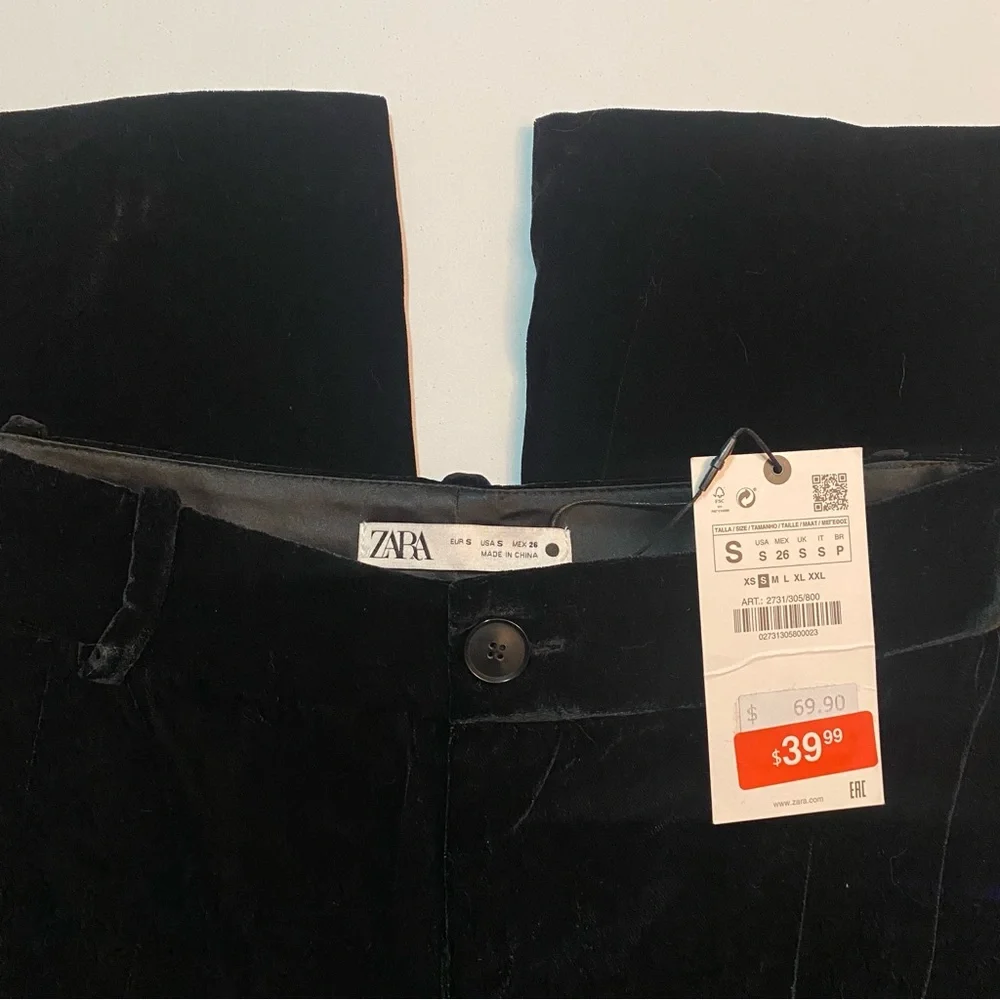 Zara Black Velvet Trousers Straight Leg | Inseam: 31-32in - Picture 4 of 6